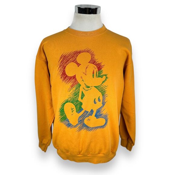 Vintage Disney Sweatshirt Men’s Large XL Orange Mickey Mouse USA 80s Crew Neck - Picture 1 of 9